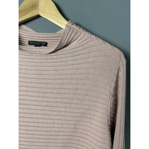 EILEEN FISHER Womens Plus Size 1X Light Pink Ribbed Merino Wool Pullover Sweater - Picture 2 of 6